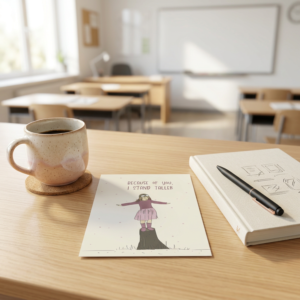 Because of You, I Stand Taller — Illustrated Teacher Appreciation Card
