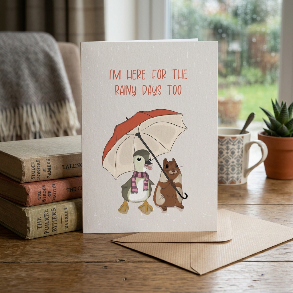 I’m Here for the Rainy Days Too — Illustrated Friendship Card