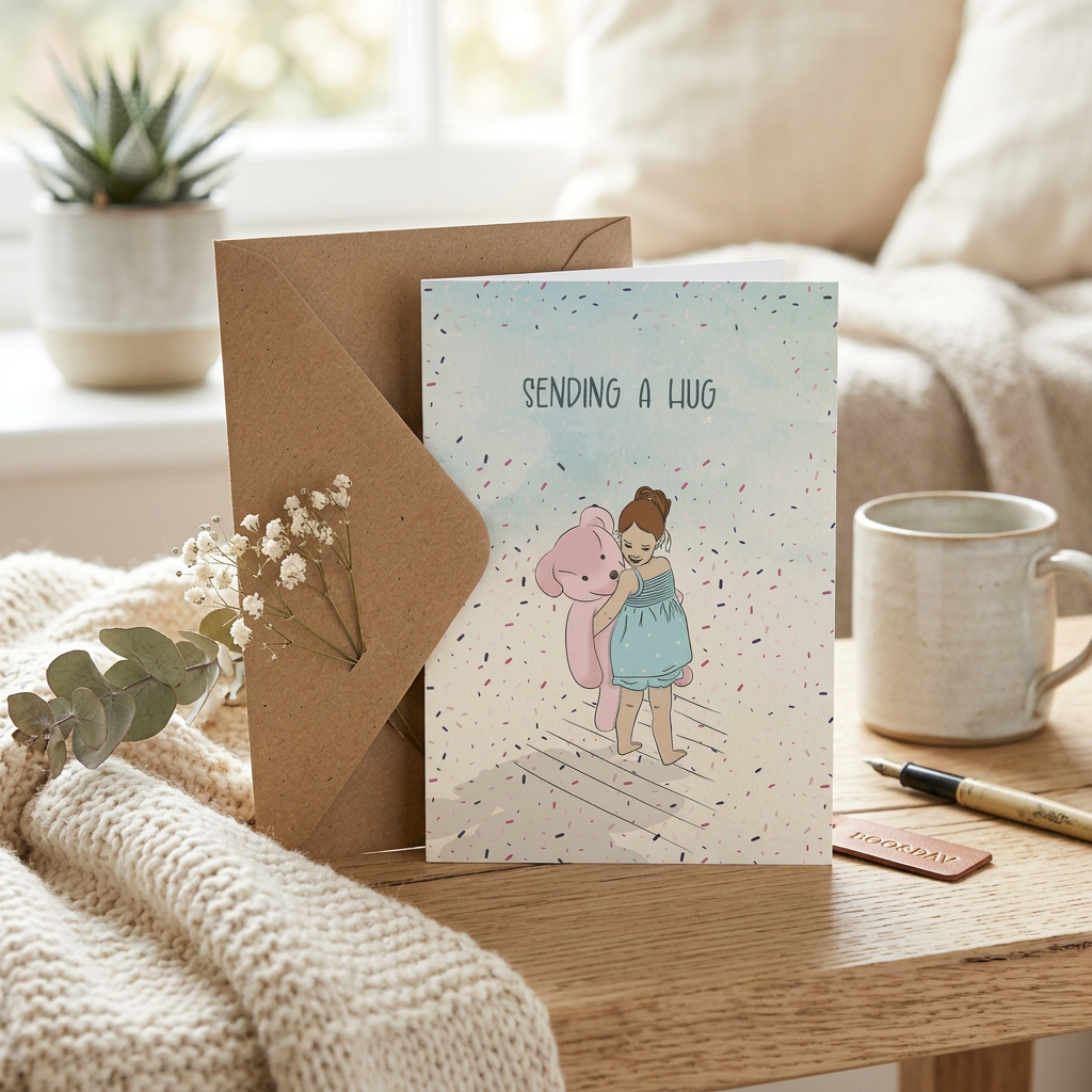 Sending a Hug — Illustrated Thinking of You Card