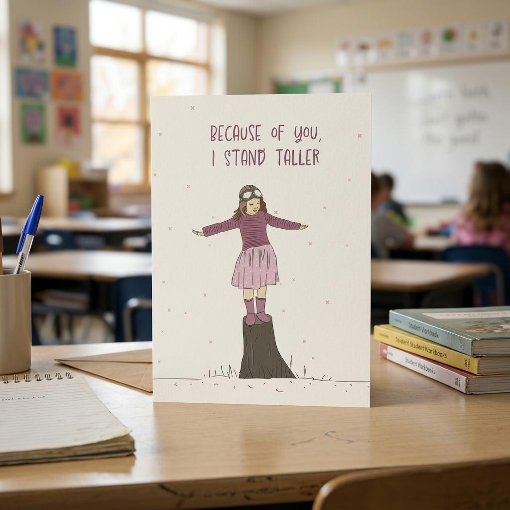 Because of You, I Stand Taller — Illustrated Teacher Appreciation Card